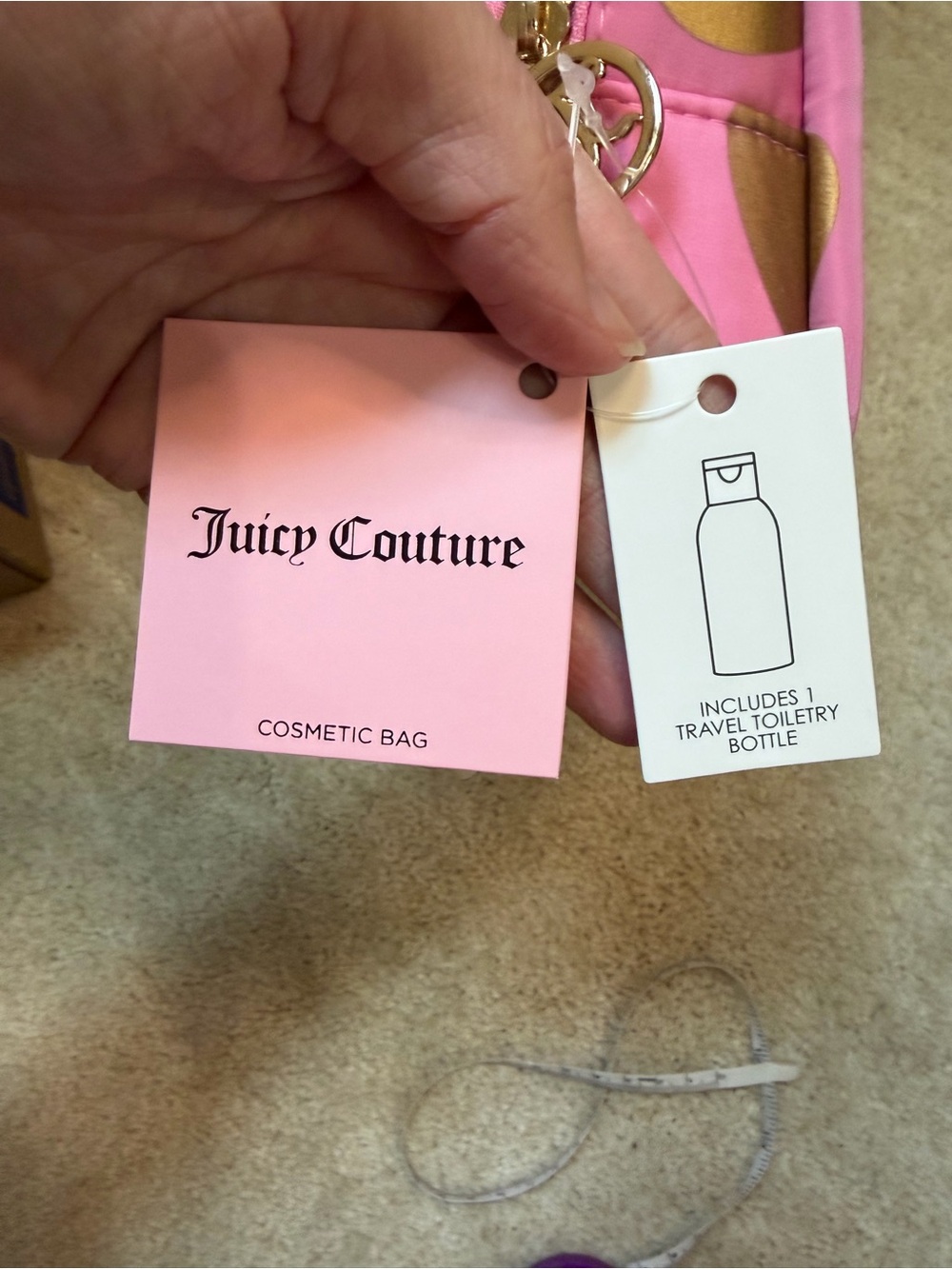 Juicy Couture Pink Cosmetic Pouch with Gold Heart Motif and Travel Bottle - Picture 16 of 17